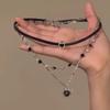 Multi-layered Cute Heart-shaped Necklace for Women, Stylish and Cool, Black Leather Rope Chain, Collar Chain