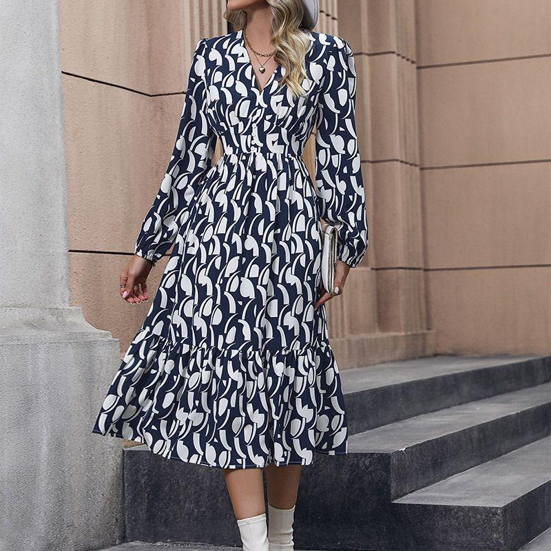 

2023 New Fashion Women s Printed Dress Print Dress Blue XL