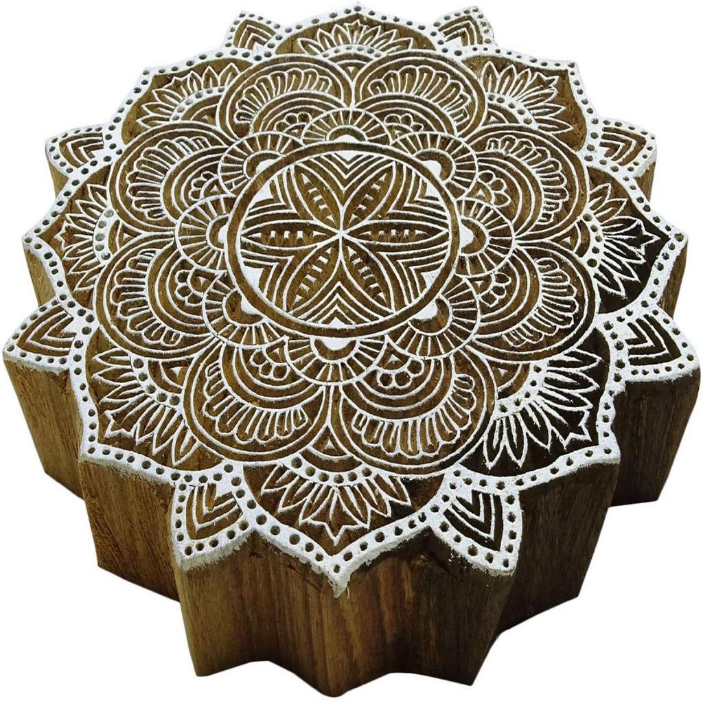 Hand Carved Floral Pattern Textile Wood Stamp Printing Blocks Wooden Block