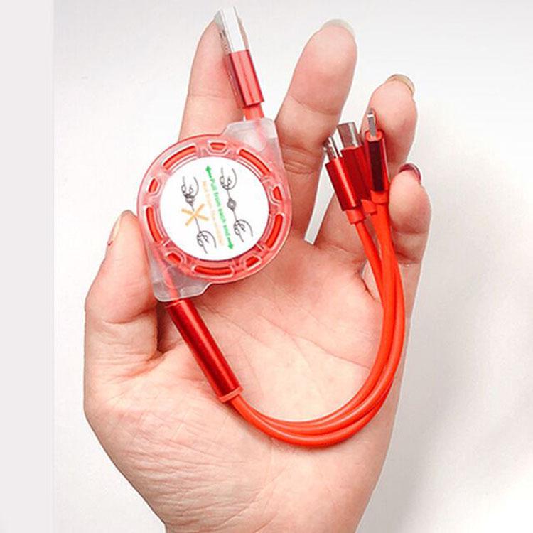 Crystal Multi-Functional Retractable 3-in-1 Charging Data Cable