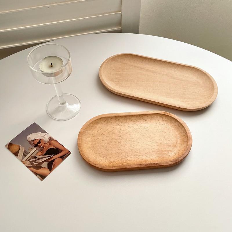 Wheat Stalk Tray Tableware Round Dessert Plate Japanese-Style Durable Heat Resistant Tray Coffee Tea Solid Wood Plate Tray
