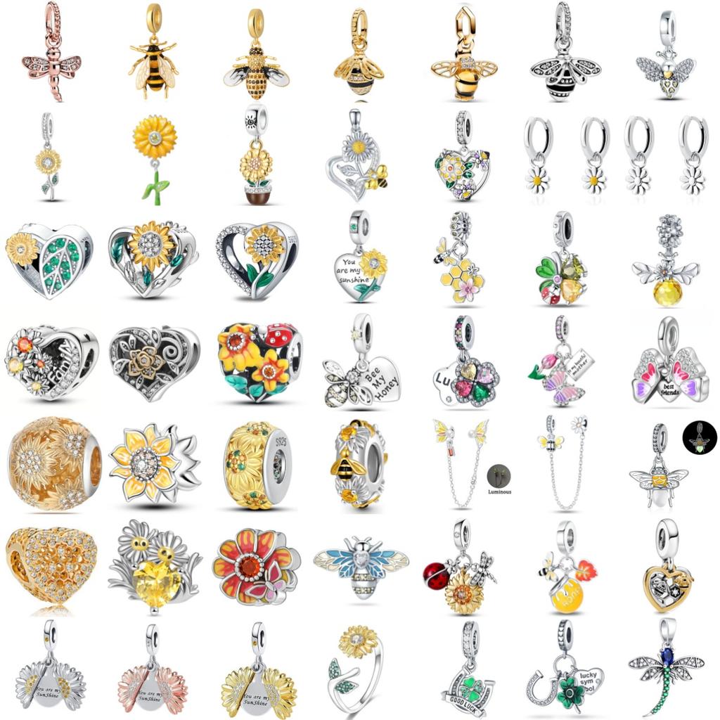 New copper Bee Bead Safety Chain Charm Sunflower Firefly Pendant Compatible With Authentic Bracelets Womens Do It Yourself Accessories Jewellery Gift