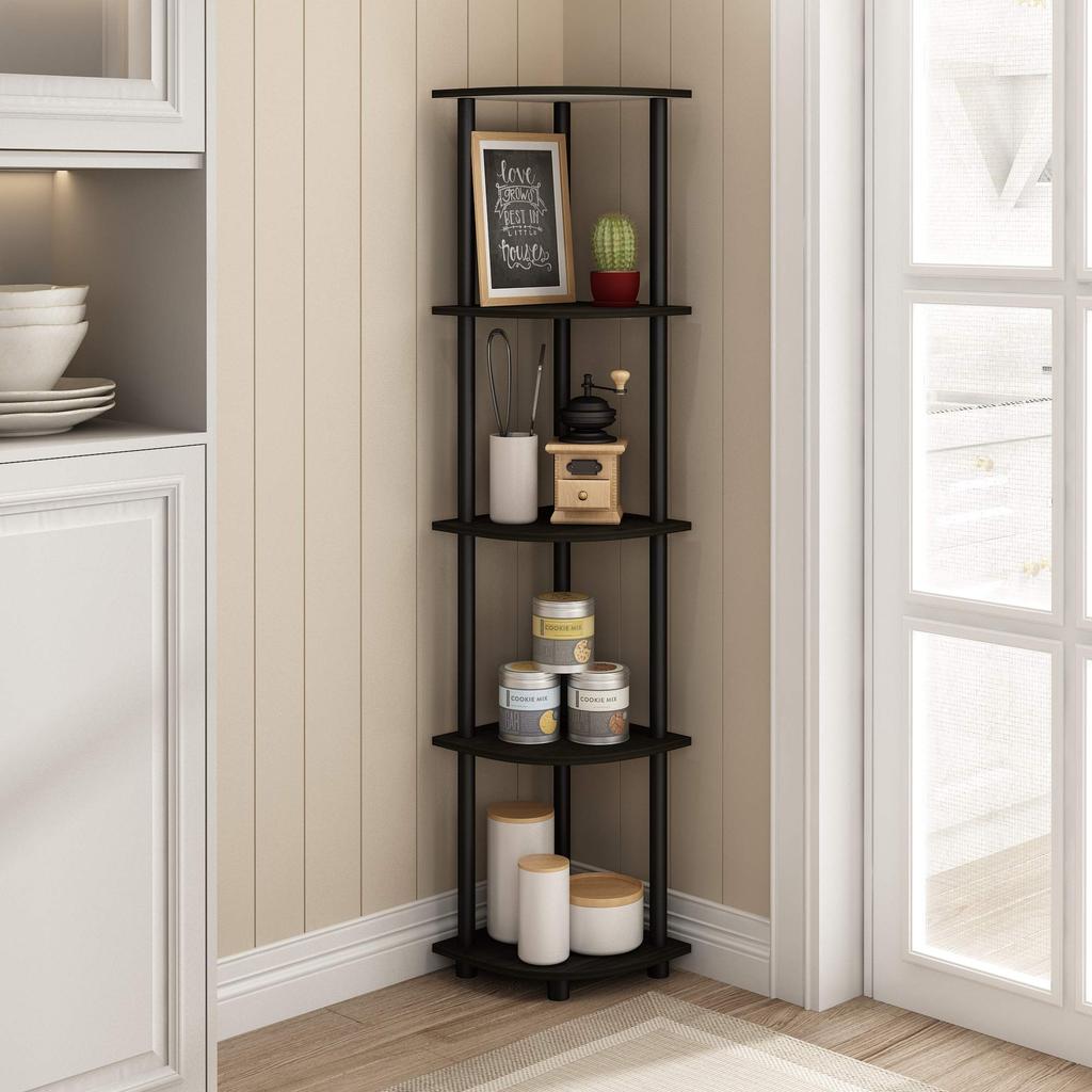 Furinno Corner Height x Width x Depth Official Japanese 5-Tier Shelf/Corner Rack, Espresso/Black Turn-N-Tube, 146.6 29.5 29.5 cm, Import, 99811EX/BK