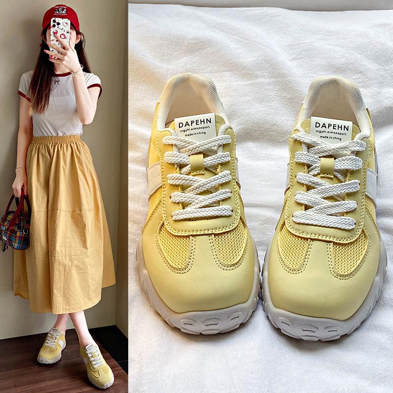 Forrest Gump Shoes Women's 2025 New Summer Mesh Breathable Thick-soled German Training Sports Shoes Light Soft Sole Yellow Super Fire