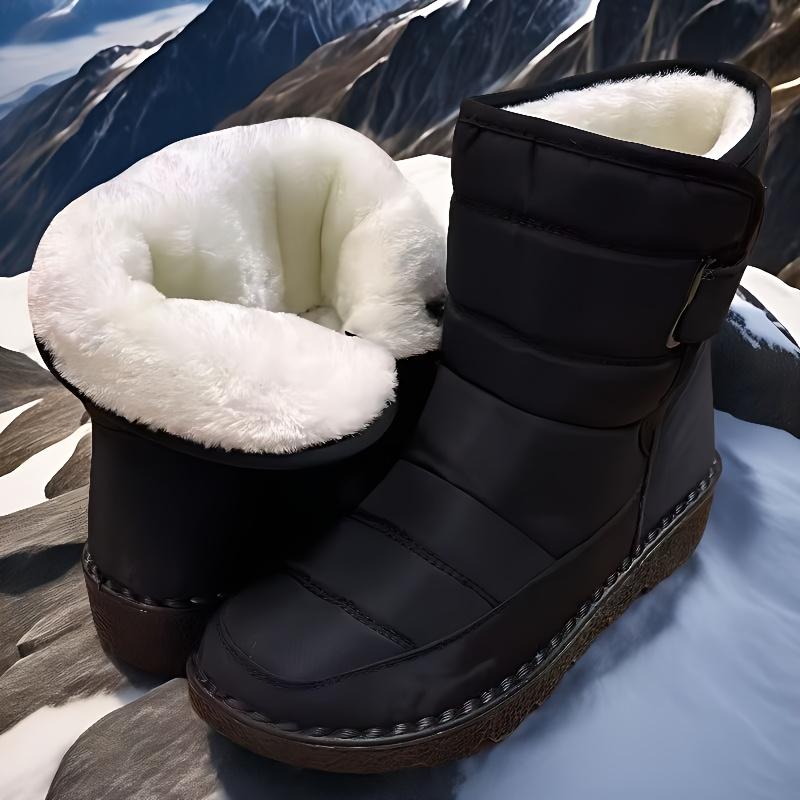 New Winter Plus-Size Women'S Boots with Thickened Fleece High-Tube Round-Toe Flat Snow Boots