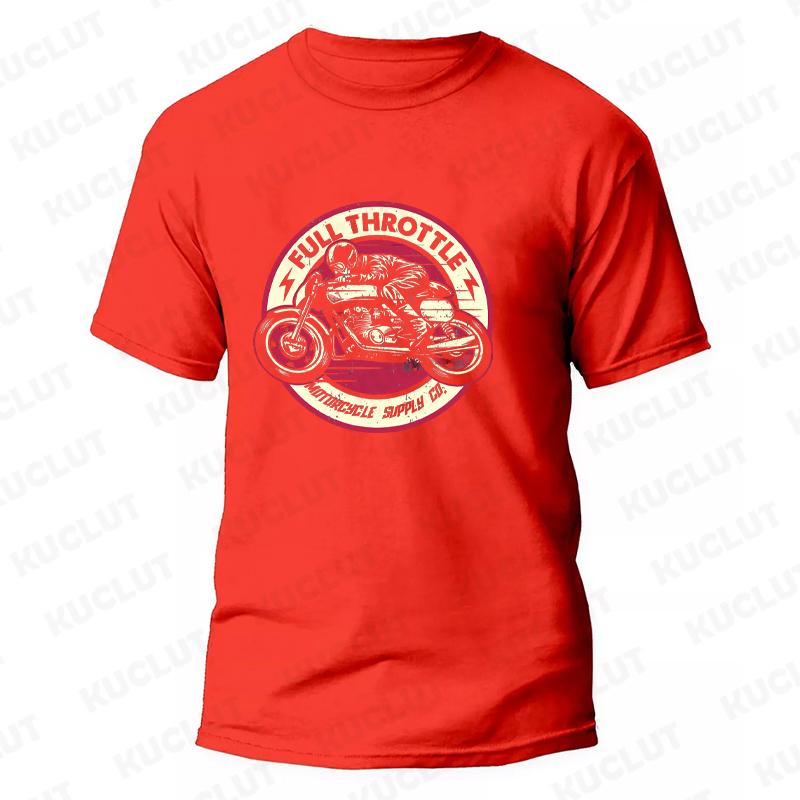 Full Throttle Cafe Racer Rockabilly Biker Print T-Shirt Men Fashion Motorcycle Short Sleeve Tops Fashion Summer Loose Tees Shirt