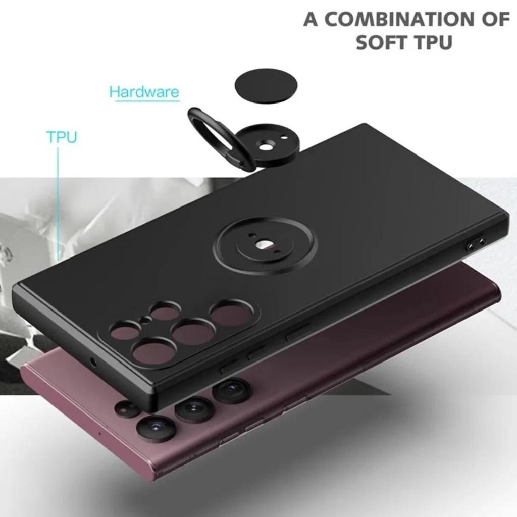 Per Samsung S24 Ultra Custodia per telefono con supporto ad anello in silicone liquido Per Galaxy S23 Plus S22 S21 FE Custodia con protezione per obiettivo della fotocamera Laccetto