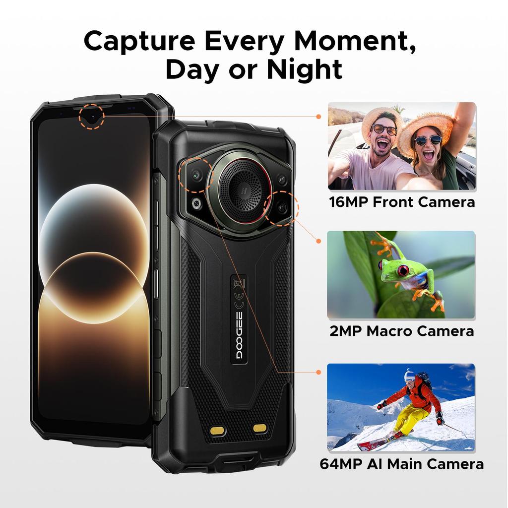 Doogee Fire 7 Ultra Robustes Smartphone 5G, 13000mAh/33W, 8GB+256GB(2 TB TF), 6,6” HD+ 90Hz Display, IP68/IP69K, 125dB Lautsprecher, NFC, Dual-SIM