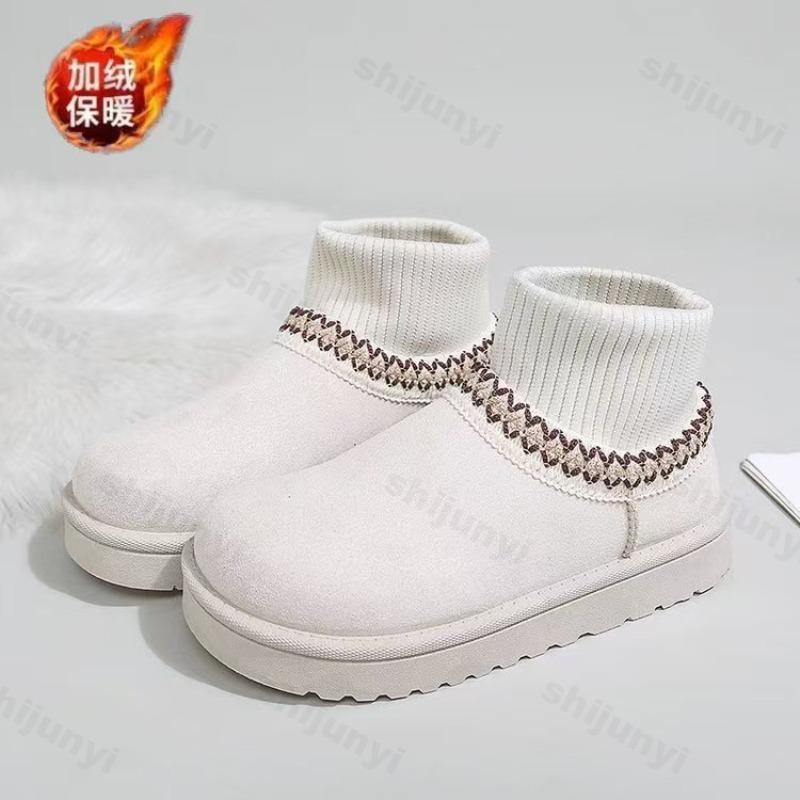 Fashion Women Snow Boots Warm 2025 Winter Knitted Comfortable Non Slip Plush Ankle Boots Platform Round Fashion Short Boots Botas Mujer
