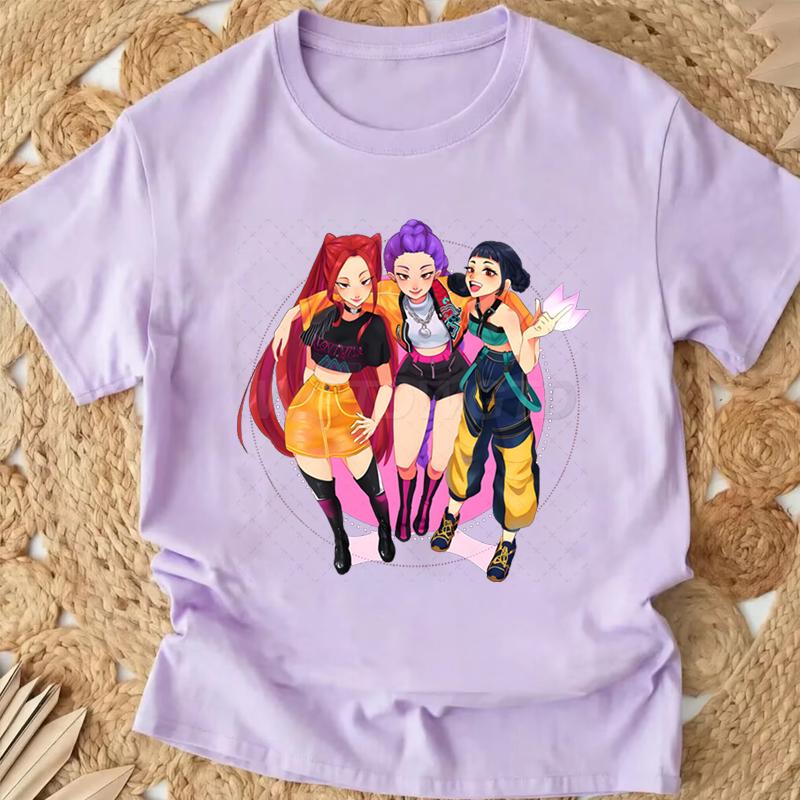 Popular Cartoon Print Women T-Shirt Cartoon Design Casual Harajuku Style T-shirts Girls Round Neck Short Sleeved Top Fans Gifts