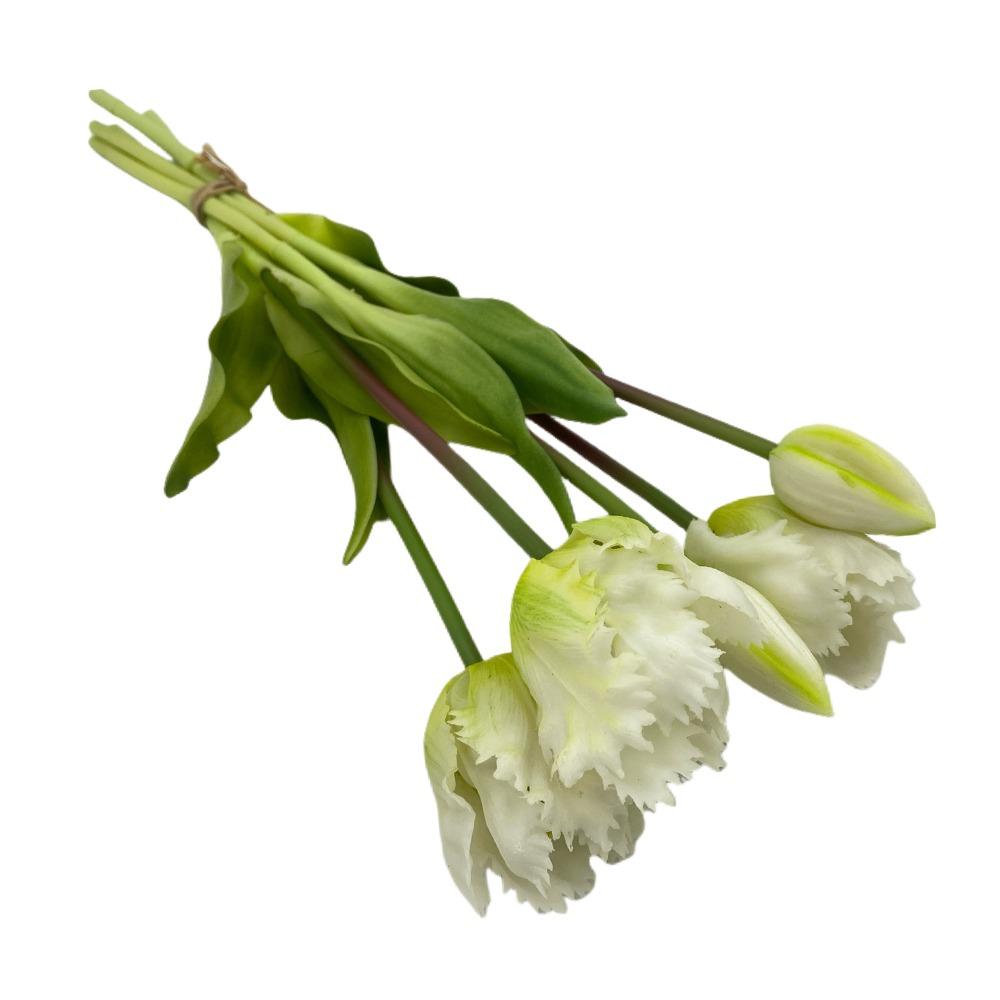 

5 Heads Tulip Artificial Flower Multicolor Silk Petals Simulation Tulip Flower Photo Props Green Leaves Faux Flower білий