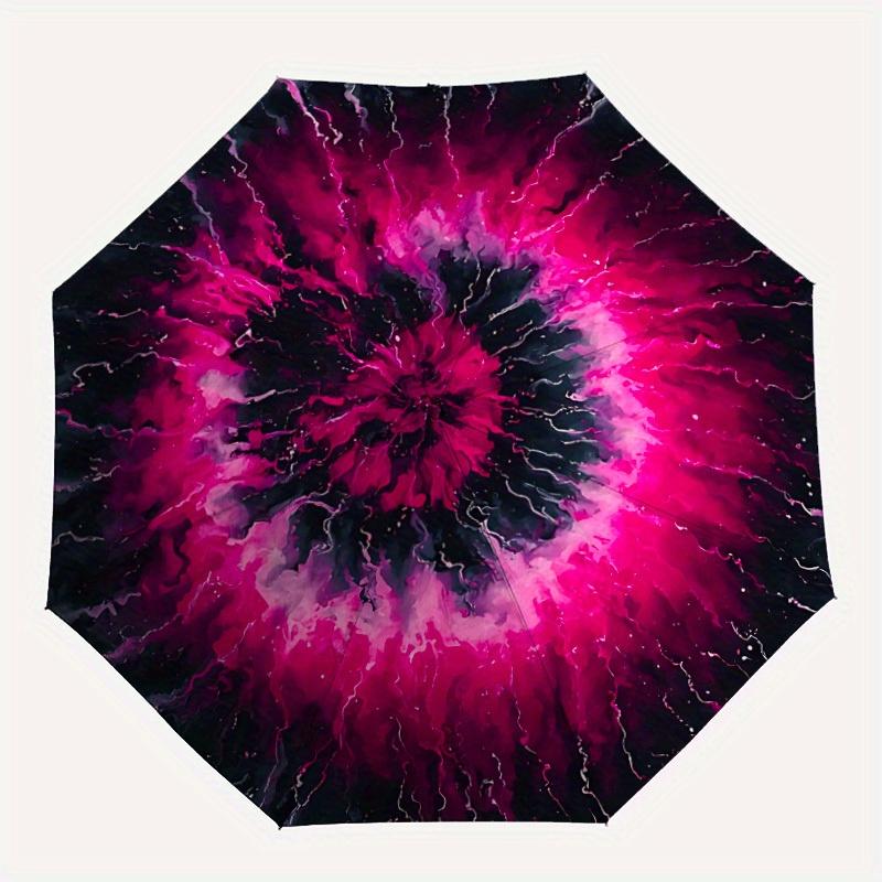 

1pc Cosmic Nebula Print Automatic Folding Umbrella - 8-Rib Iron Frame, Portable Sunshade with Plastic Handle yy250731291
