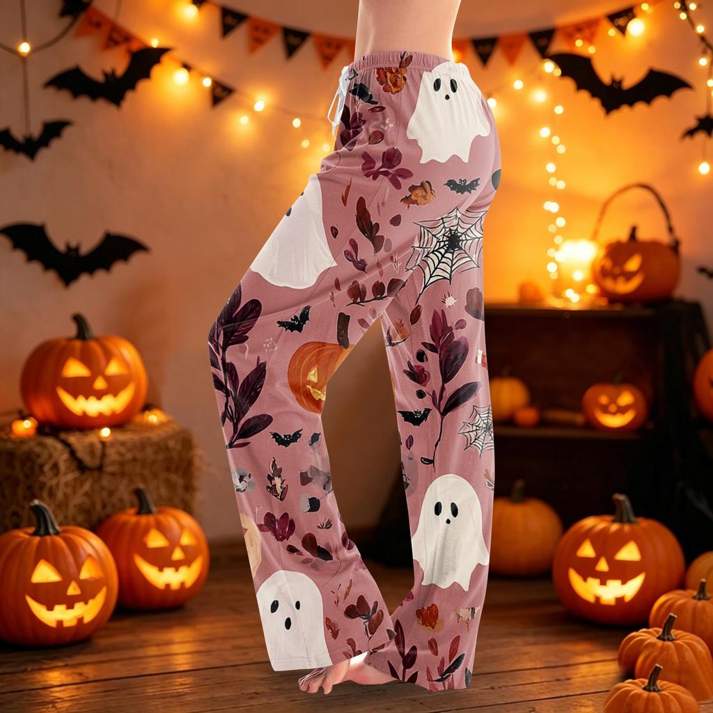 Women's Halloween Print Lounge Pants Drawstring Waist Casual Sleepwear Soft Fabric Relaxed Fit Pajama Bottoms for Home Use