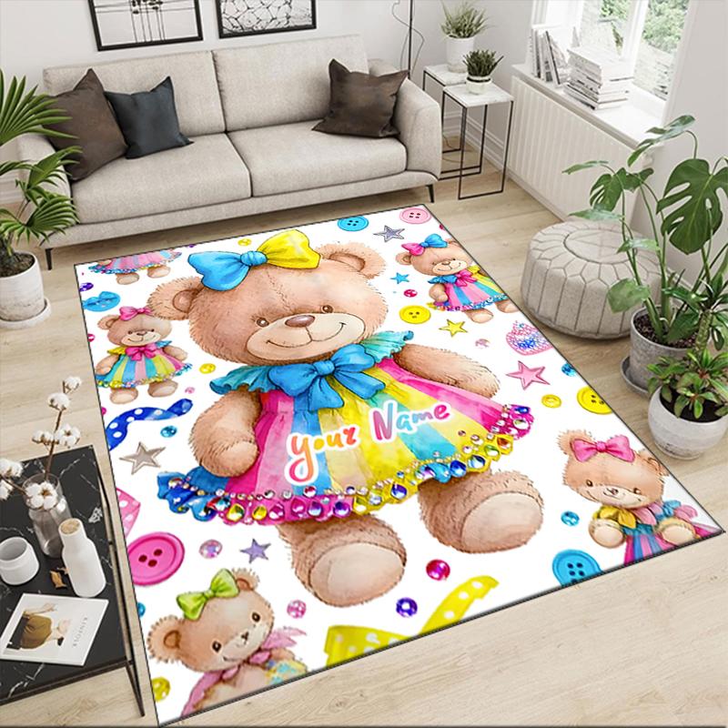 1PC Custom Name Colorful Teddy Bears Party Theme Floor Mat Ideal for Living Room, Game Rooms, Office, Bedroom,Floor Mat Playful Design