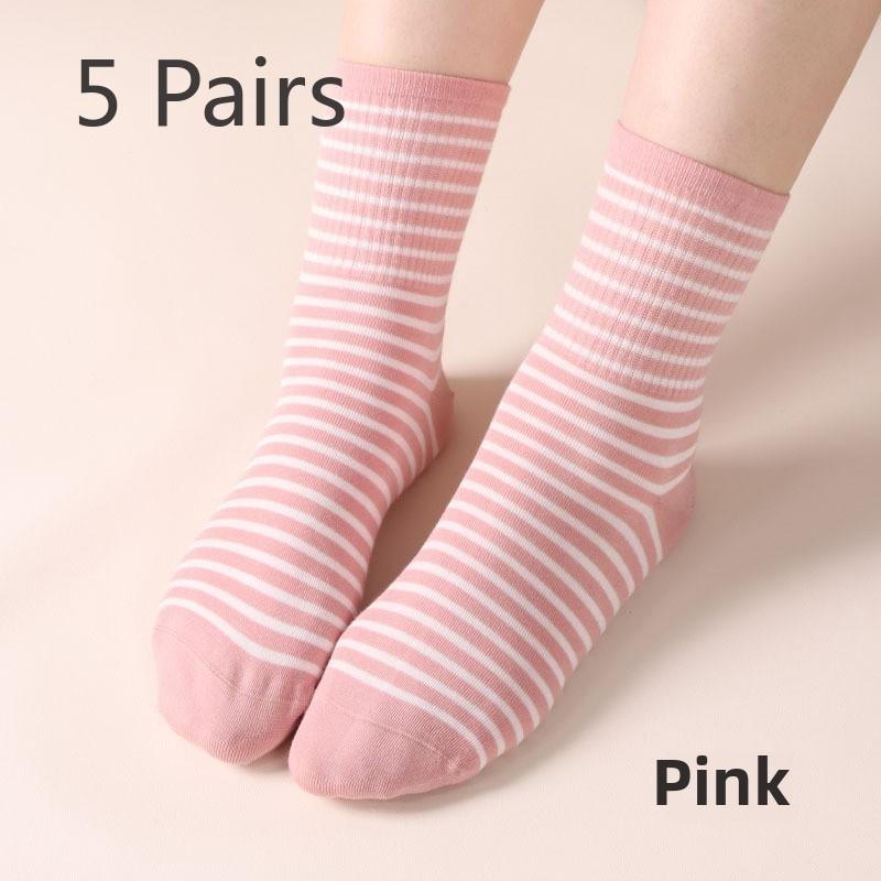 

5 пар носков, осенние и зимние полосатые спортивные носки-трубы, сшитые вручную женские шелковые чулки розовый