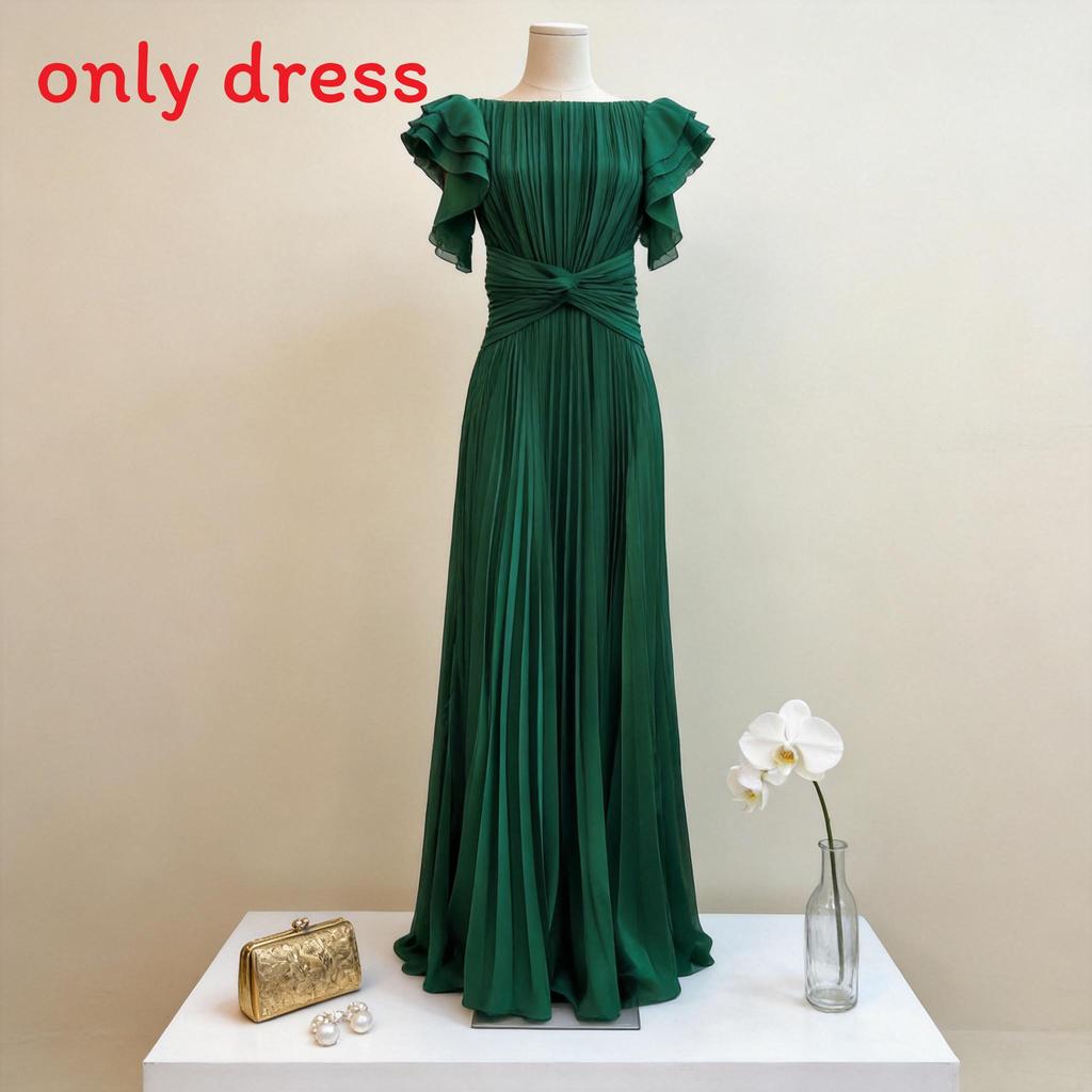 Elegante Abito Lungo in Chiffon con Design Pieghettato per Eventi Formali