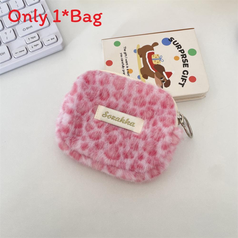 Plush Leopard Print Menstrual Pad Storage Pouch With Compact Design For Daily Use