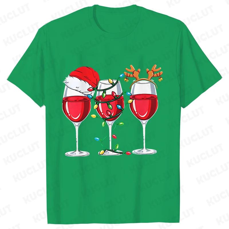 Christmas Wine T Shirts for Women Clothing Funny Cartoon Tshirts Kawaii Fashion Tshirt Korean Female Tops Christmas Wine Tees