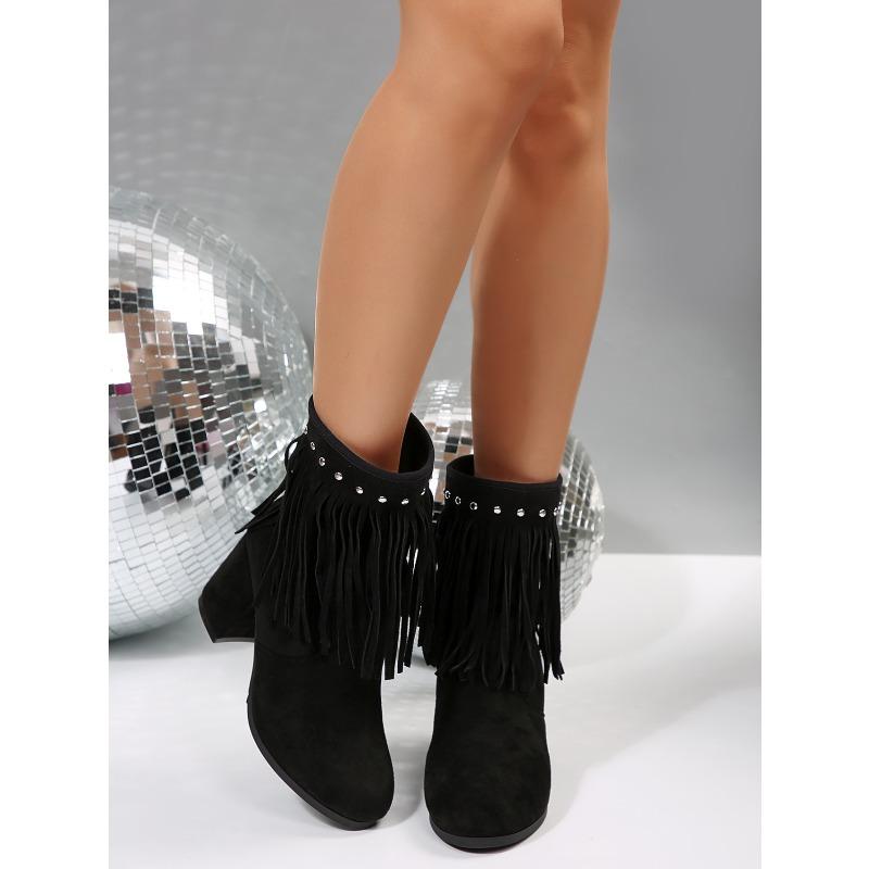 Rivet Suede Plus Size High Heeled Fashion Boots 2025 Winter New Fringed Boots for Women