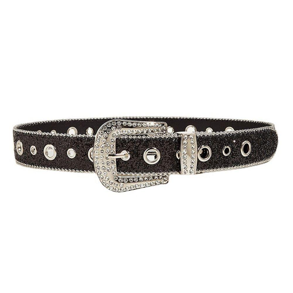 Beads Bordered Shiny Wide Belt Solid Color Women PU Belt Vintage Rhinestone Waistband  Ornament