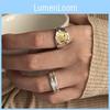 Stylish Adjustable Geometric Ring For Women Featuring Unique Coin Design And Two-tone Colors