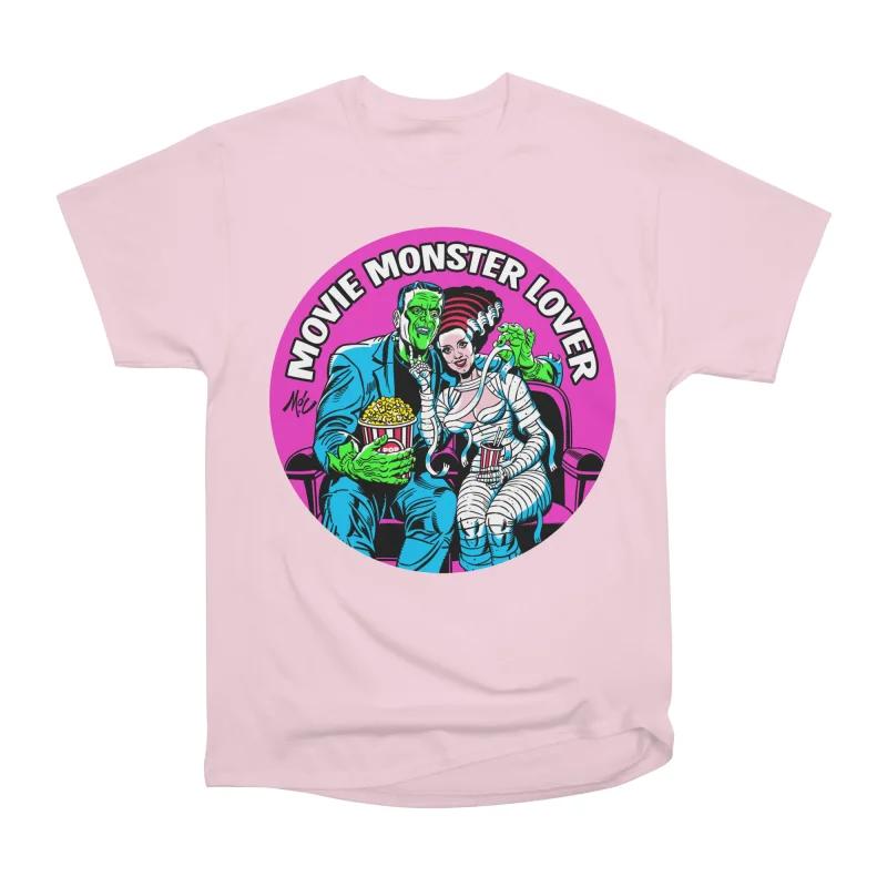 Men Casual Shirts Short Sleeves MOVIE MONSTER LOVER Pink Tees Oversized T-shirts S