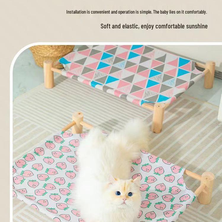 Breathable Pine Wood Rattan Woven Folding Pet Bed - Moisture-proof, Removable, Washable, Four Seasons Style.