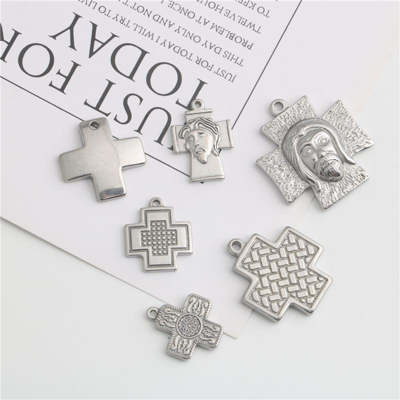 Stainless Steel Square Cross Pendant Charm for DIY Jewelry