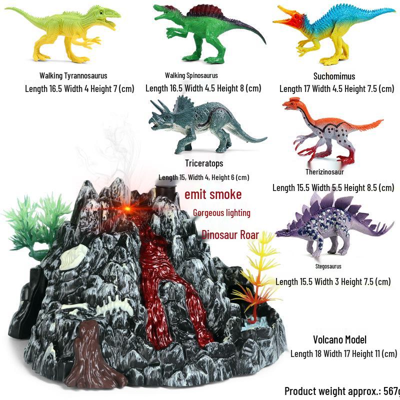 Kids' Volcano Model with Dinosaurs & Animal Scene – Sandbox, Fish Tank, or Desk Decoration