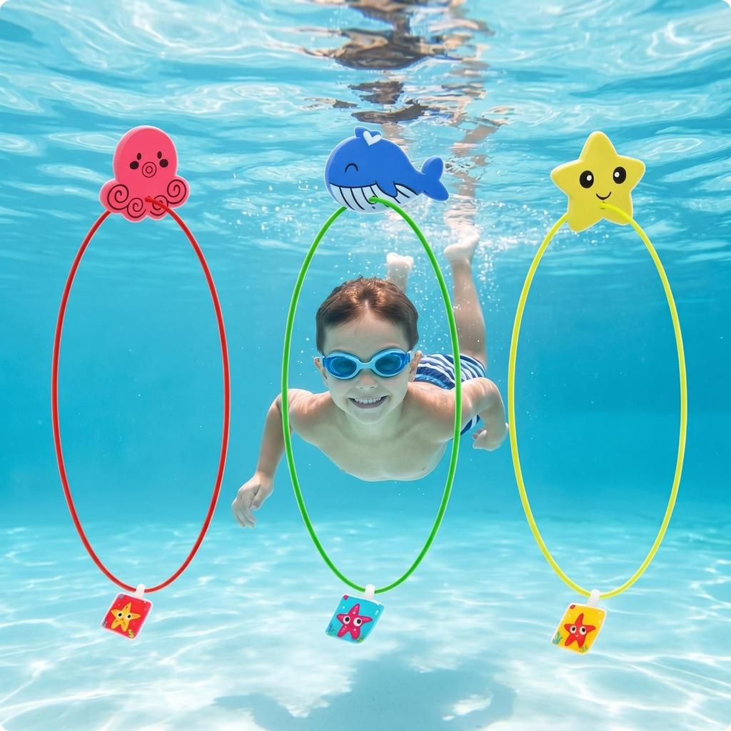 3 Pieces Pool Diving Hoop No Assembly Required Upright Standing Summer Play Item