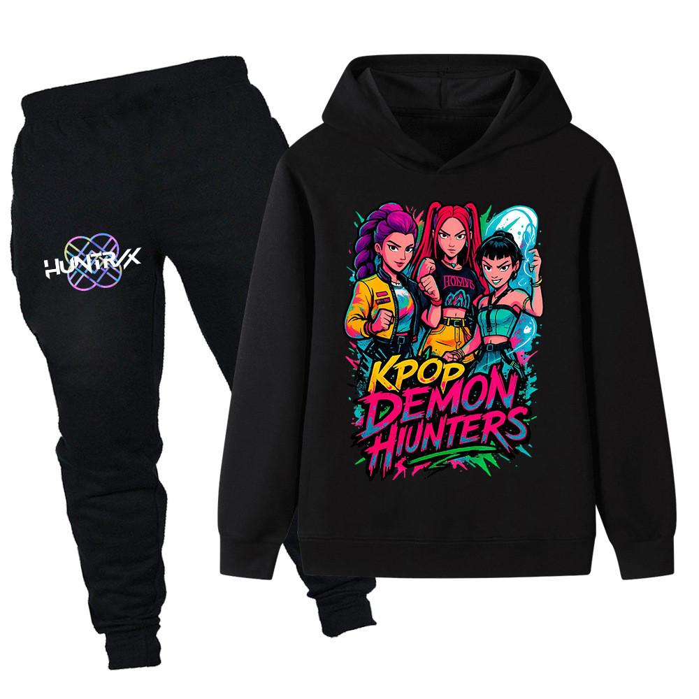 PB1213 Kinder Jungen Mädchen Kpop Mira Zoey Rumi Print Langarm Kapuzenpullover Hose Hosen Kleidersets