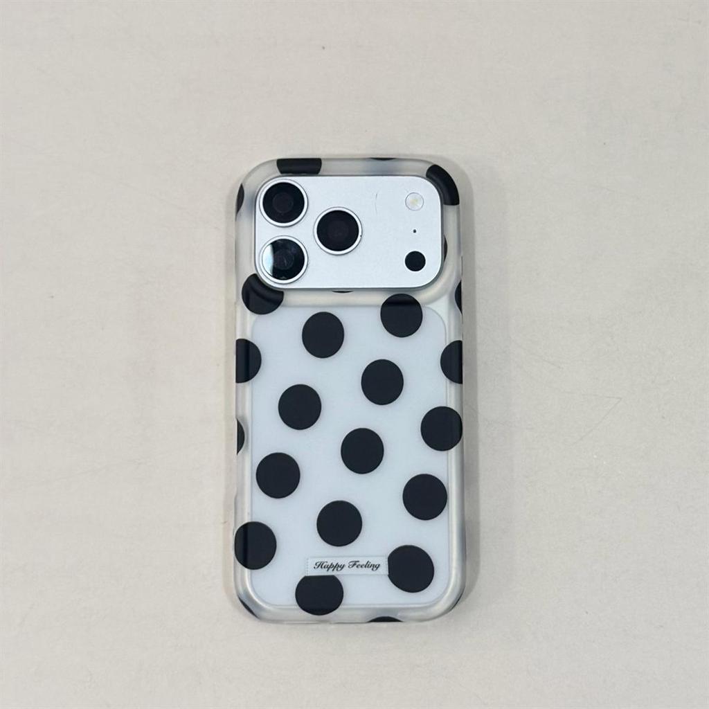 Dual-Layer Frosted Polka Dot Case for iPhone 15/17/16 Pro Max - Anti-Fall Cover