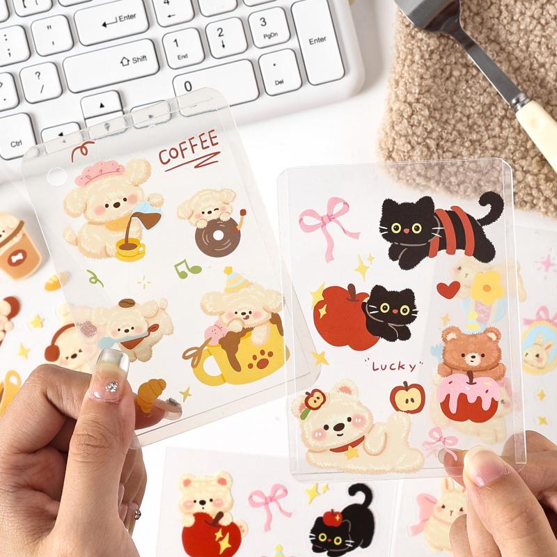 4-Sheet Lovely Cartoon Cat and Dog Stickers, Charming Pet Motifs Ideal for Decorating Journals and Handmade Cards
