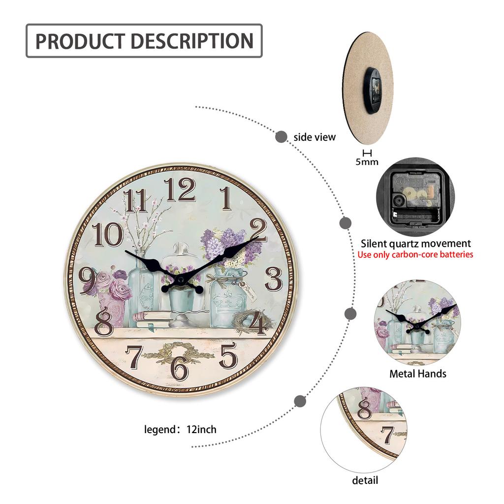 [10-14Inch] High-Quality 1 High-Quality Wooden High-Quality Patterned High-Quality Wall High-Quality Clock, High-Quality Silent High-Quality Running