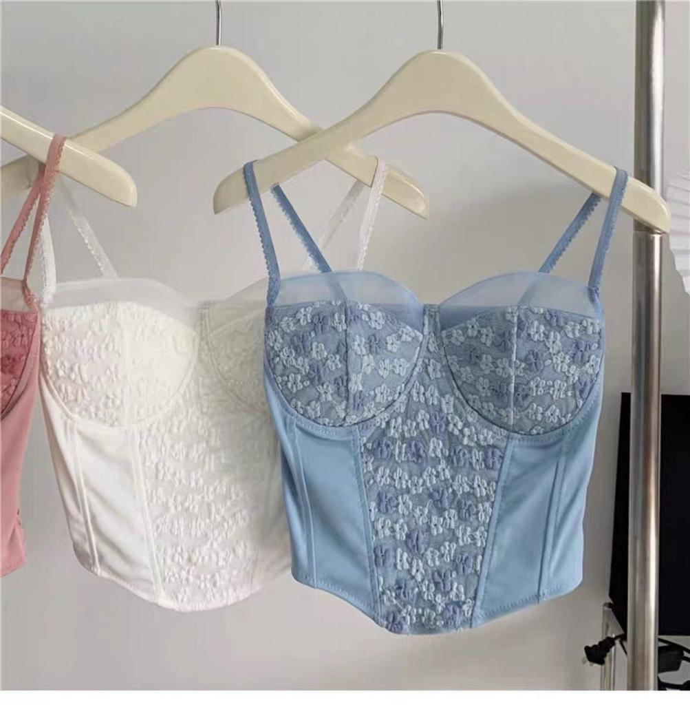 Sexy Girl Pure Desire Lace Camisole Vest Women's Summer Outdoor Wear Short Top with Chest Cushion Strapless Vest