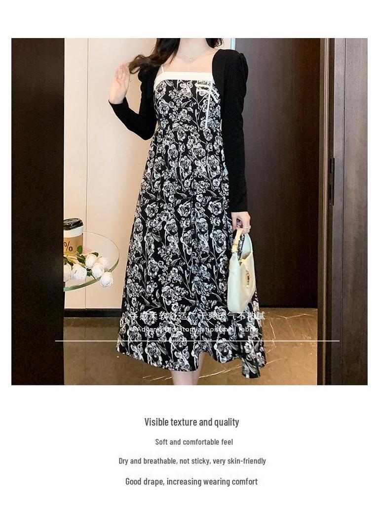 Frühlingschic Zweiteiliges Französisches Slipkleid-Set mit Blumenmuster