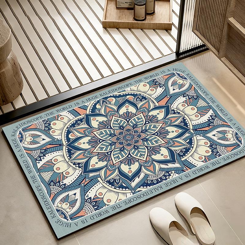 Ethnic Floral Pattern Non-Slip Diatom Mud Bathroom Mat - Water-Absorbing & Dirt-Resistant