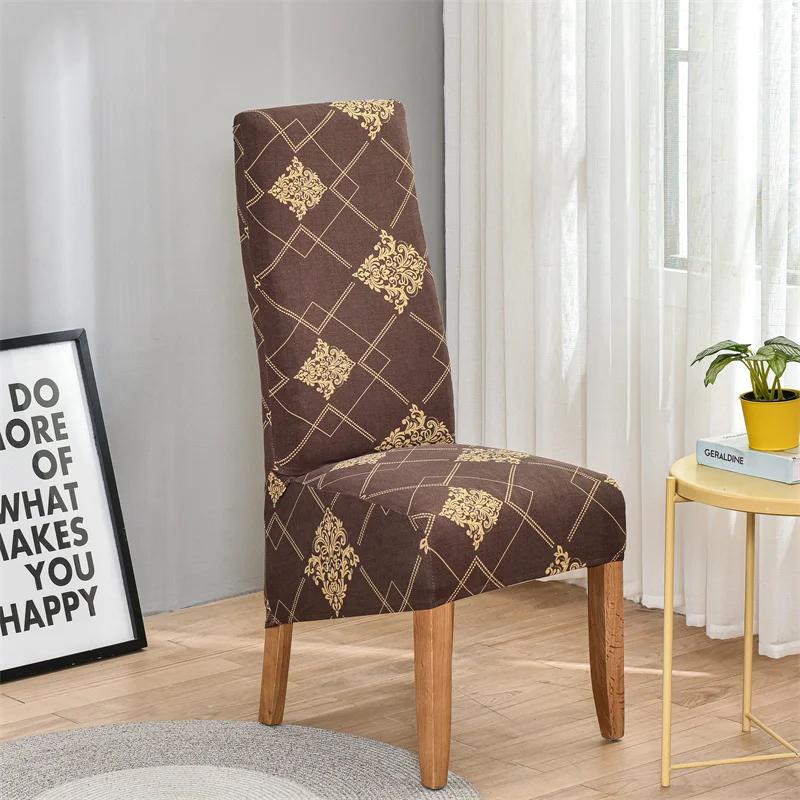 Geometric Long Back Dining Chair Cover Geometry Printed Stretch Spandex Elastic XL Banquet Party Europe Chair Slipcover Case