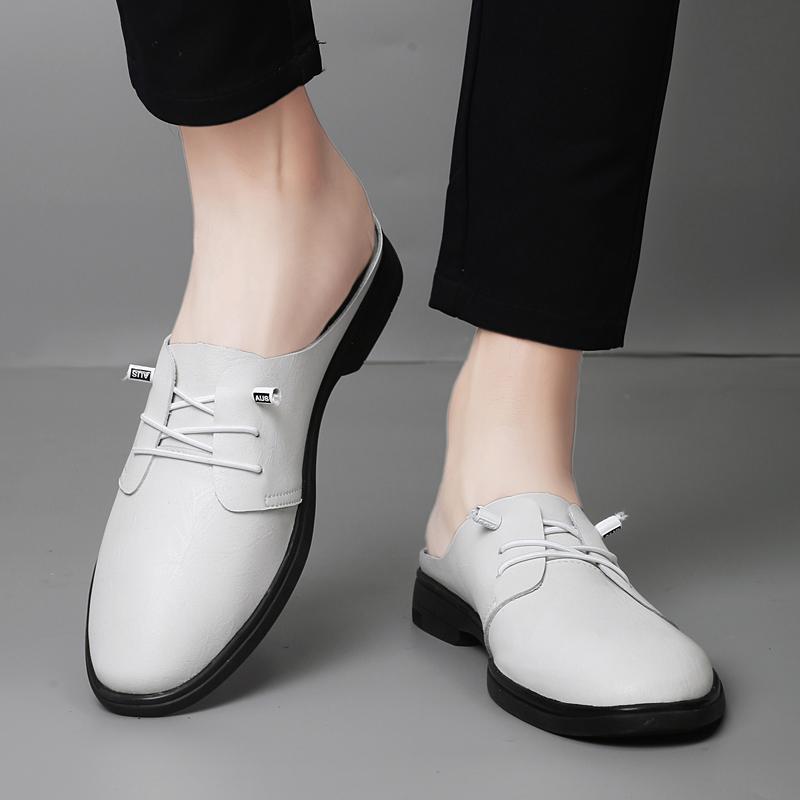 Fashion Genuine Leather Mules Footwear Breathable Slip on Walking Shoes New Flats Men Comfortable Half Slippers Male Casual Moccasins