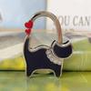 Cat-Shaped Bag Hook with Shiny Rhinestones Decor Non-Slip Base Foldable Desk Edge Handbag Hanger Keychain