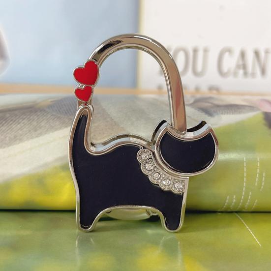 Cat-Shaped Bag Hook with Shiny Rhinestones Decor Non-Slip Base Foldable Desk