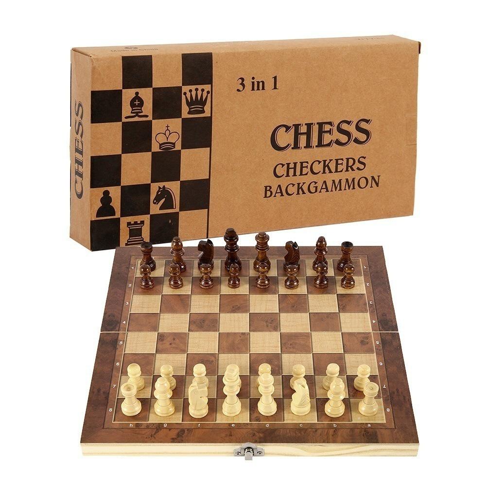 3-in-1 Foldable Solid Wood Chess Set with Exquisite Craftsmanship