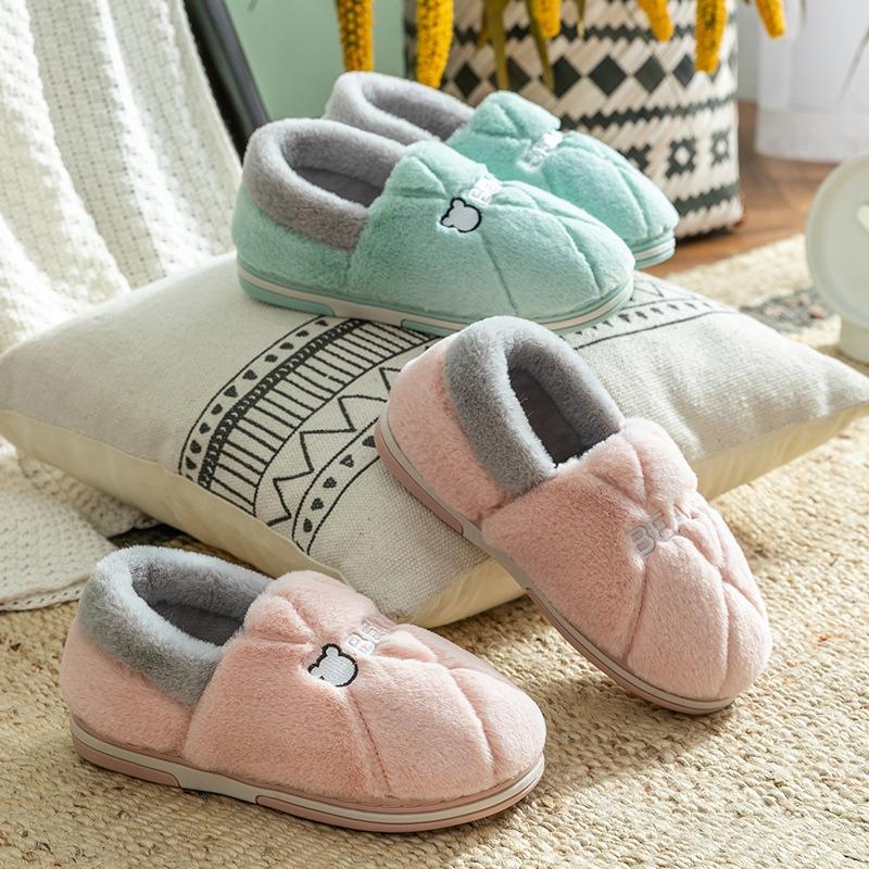 Men's cotton slippers winter bag heel indoor home men's warm and velvet household wool cotton shoes women wear outside winter