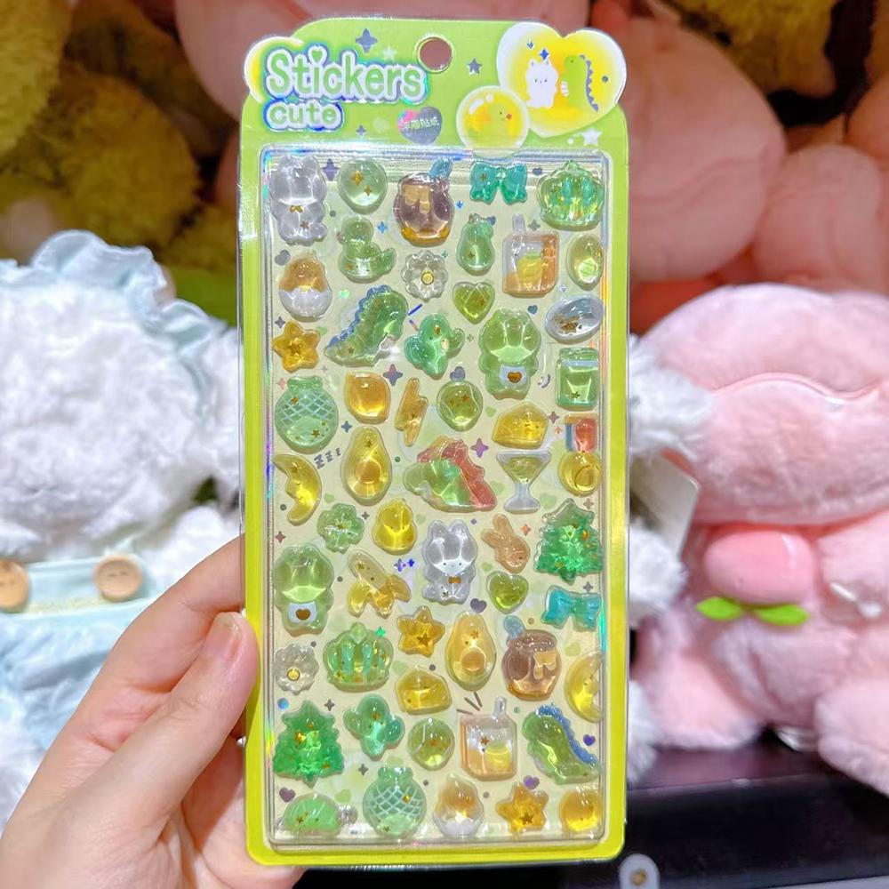 1/4pcs 4 Colors Cute Animal Embossed Gemstone Sticker with Gold Sequin for Scrapbooking Kawaii Aesthetic Material Craft Supplies