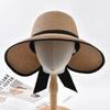 Large Brim Summer Straw Hat Bowknot Design Wide Brim Hat Elegant Empty Top Sun Hat  for Women