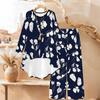 Geometrisches Muster Print Zweiteiliges Outfit Damen Langarm Unregelmäßiger Saum Tunika Top Weite Hosen Lässiges Kombinationsset