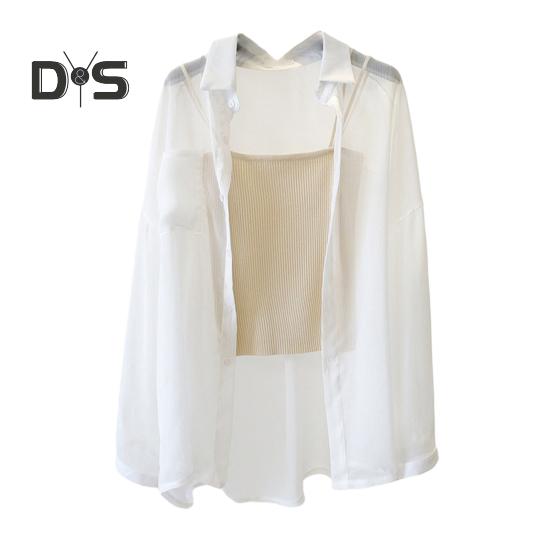 

Женская верхняя пляжная накидка, тонкая, с защитой от ультрафиолета, с длинными рукавами, однотонная, свободная, мягкая, повседневная, с лацканами, весна-лето, рубашка с отворотом, защита от солнца M белый