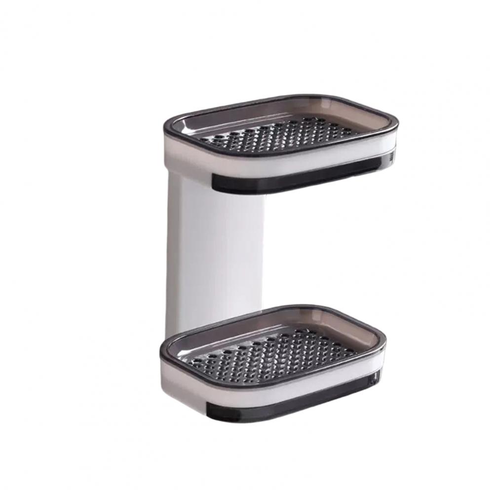 No Drill Soap Dish Wall Mounted Soap Dish Double Layer Shower Soap Dish with Strong Suction Cup Wall Mounted Tray Organizer Easy M серый