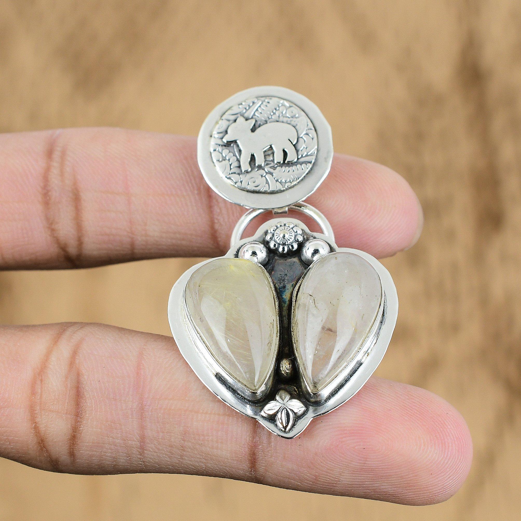 

Natural Golden Rutile Gemstone Jewelry 925 Sterling Silver Pendant For Women