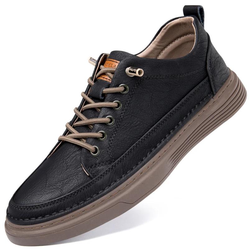 Fashion Comfortable Soft Sole Casual Shoes Men's Lace Up Oxford Shoes Cowhide Thick Bottom Outdoor Wear Resistant Non-slip Walking Shoes